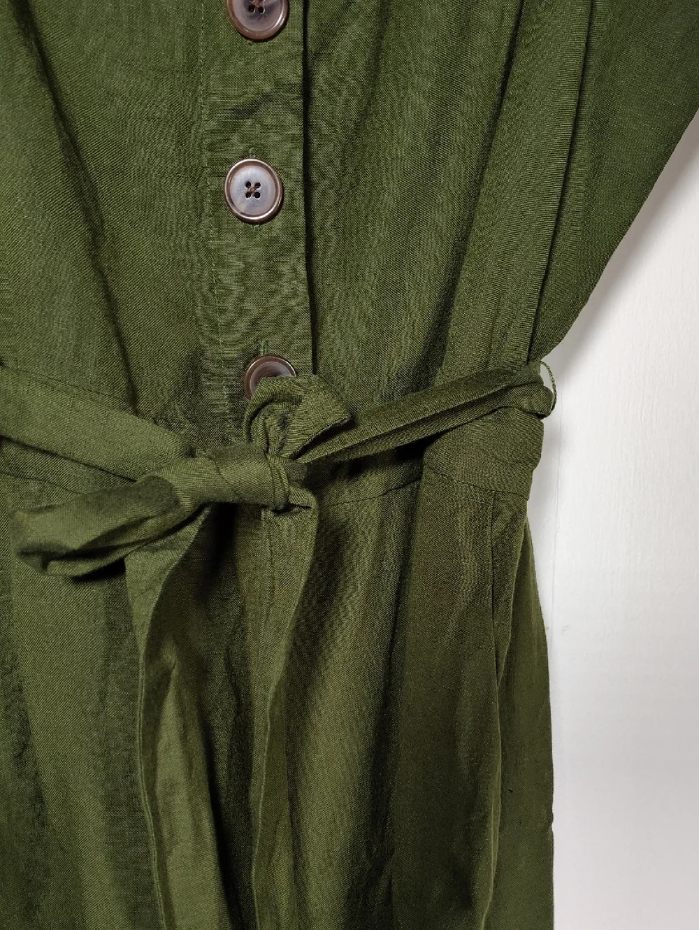 Ann Taylor green linen blend wide leg one piece jumpsuit 16